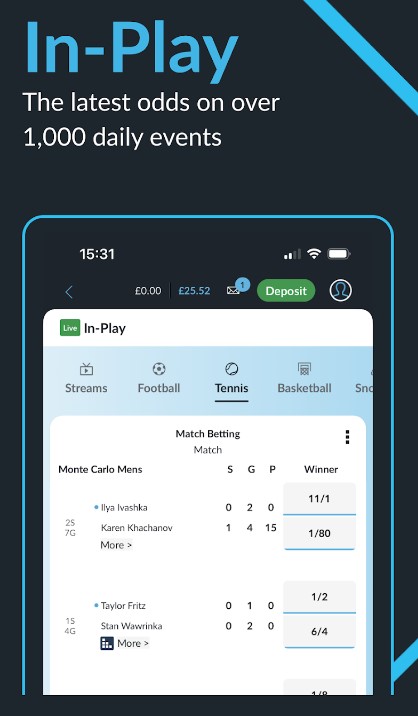 BetVictor Android App In-play Bets